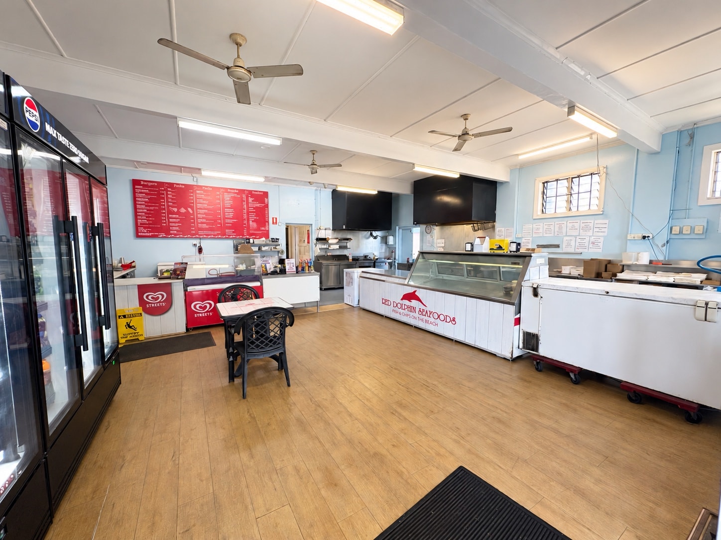 Red Dolphin Seafoods shop counter and interior