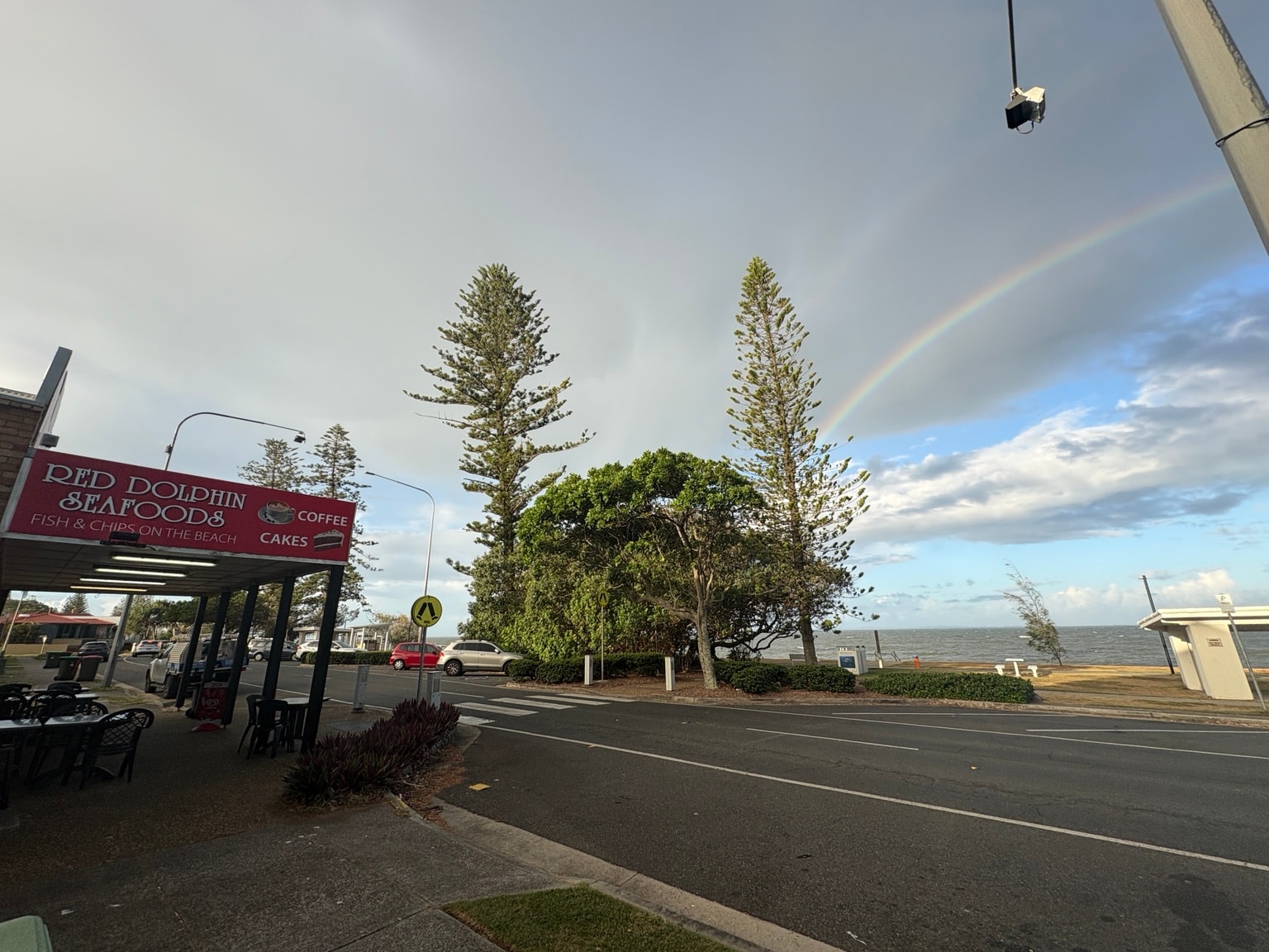 Red Dolphin Seafoods shop with rainbow